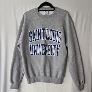 New Men's St Louis University Patched Letters Crewneck Sweetheart Gray